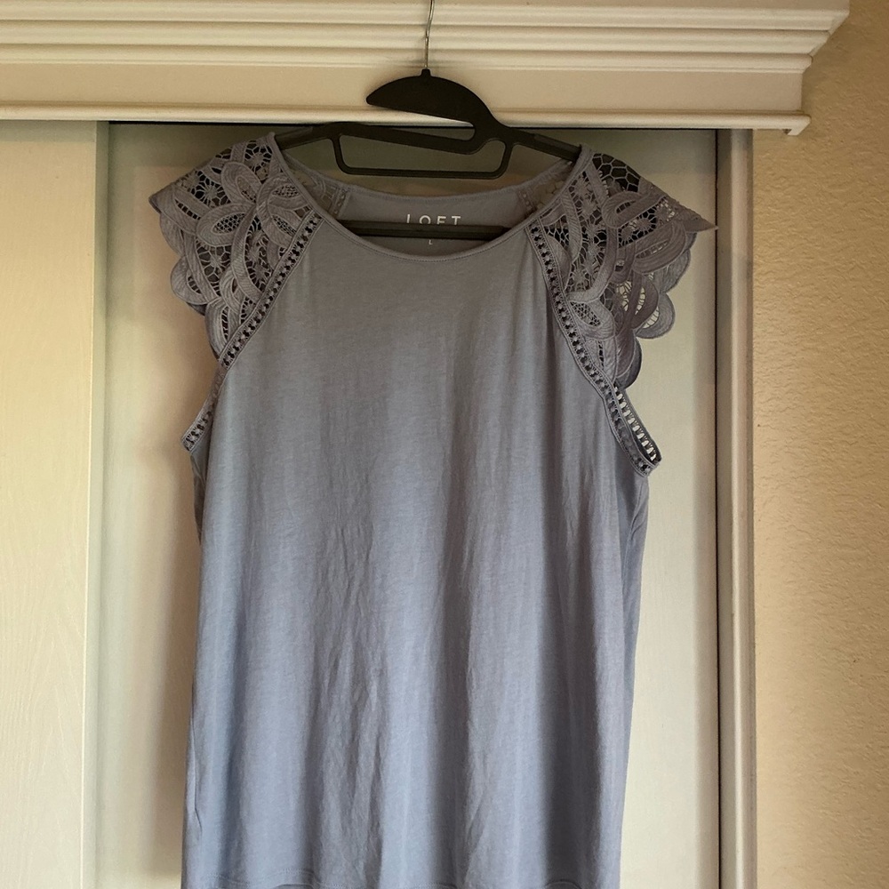 LOFT Women's Light Purple Lace Detail Blouse